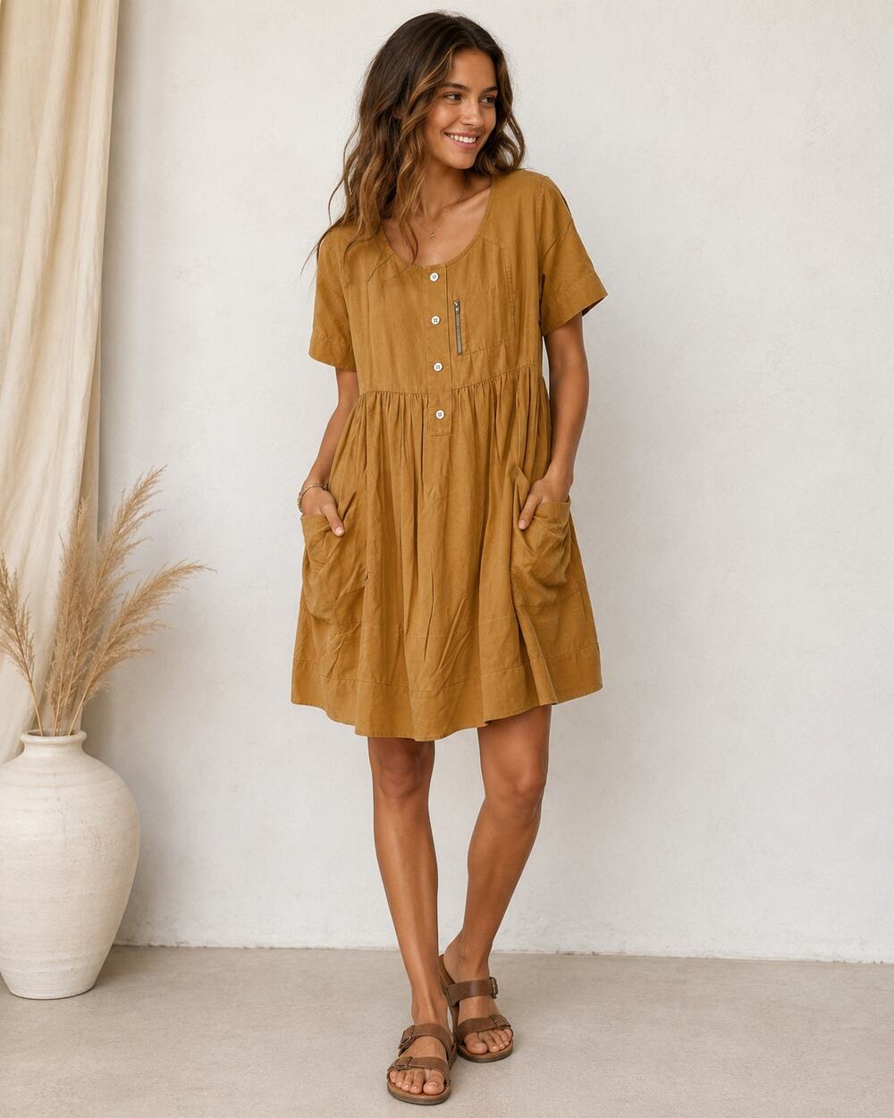 Steven Alan Mustard Yellow Babydoll Mini Dress Womens S Casual Lagenlook Minimal